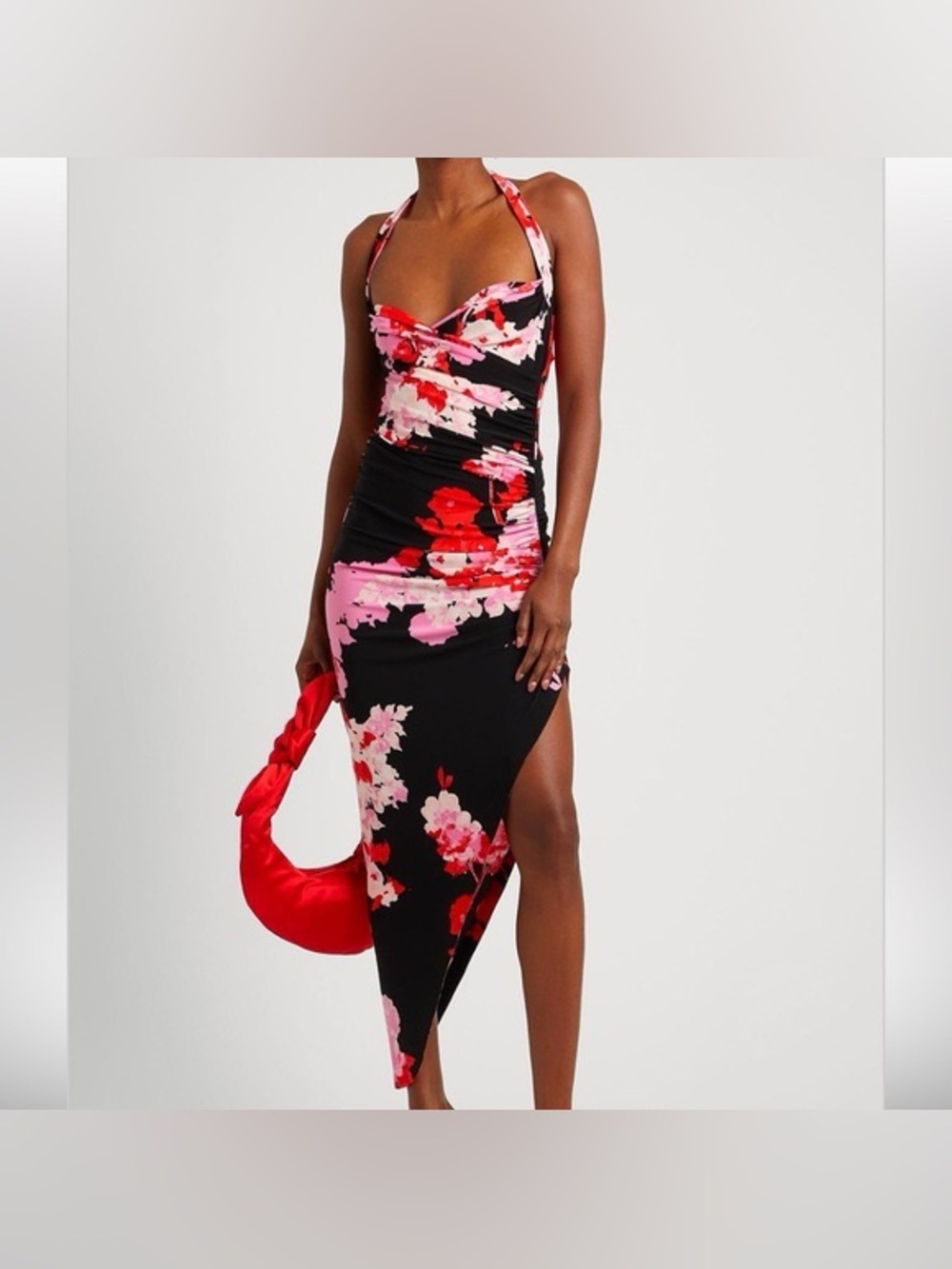 NWT Norma Kamali (Revolve) Cayla Side Drape Dress, Floral Bouquet, XS